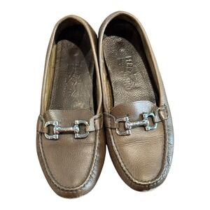 Salvatore Ferragamo‎ Leather Loafers Silver Hardware Driver Shoes Size 8